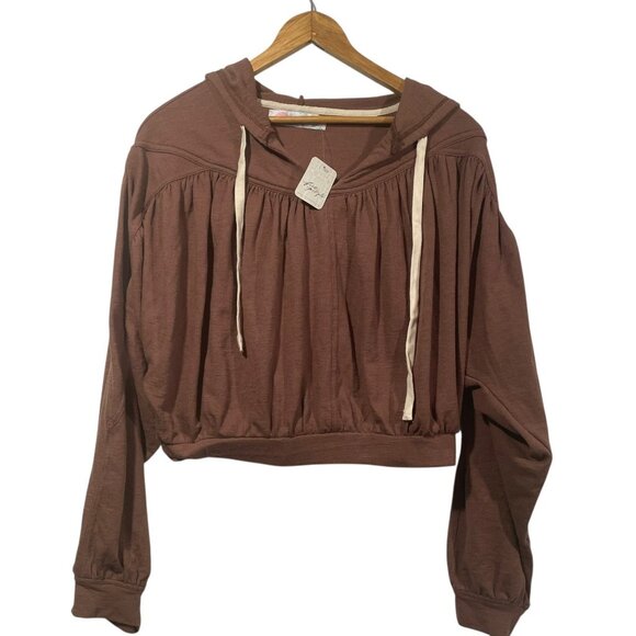Free People Beach Rae Pullover Cropped Hoodie Brown Raw Umber Sz M Boho NWT - Picture 3 of 9